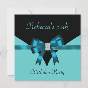 30. Geburtstag Party Jewel Bow Black Aquamarin Blu Einladung