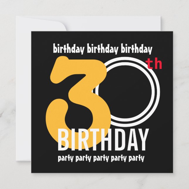 30. Geburtstag Party Moderne große Zahlen A03A Einladung (Vorderseite)