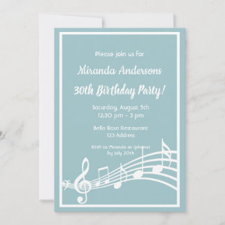 30. Geburtstag Party Musiknoten aquamarin blau Einladung