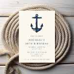 30. Geburtstag Party Navy Blue Nautical Anchor Einladung<br><div class="desc">30. Geburtstag Party Moderne Elegant Navy Blue Nautical Anchor Einladung</div>