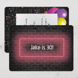 30. Geburtstag Party Neon Schild an Wand Einladung