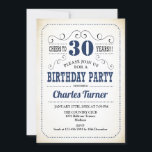 30. Geburtstag Party - Retro Creamy White and Navy Einladung<br><div class="desc">30. Geburtstag Party Einladung. Elegantes,  cremefarbenes,  marineblau-schwarzes Design. Enthält Retro-Typografie-Schriftart. Kann in jedem Alter angepasst werden! Ideal für ein stilvolles Fest für Damen und Herren. Gedruckte Zazzle Einladungen oder Sofortdownload digitalen Vorlage.</div>