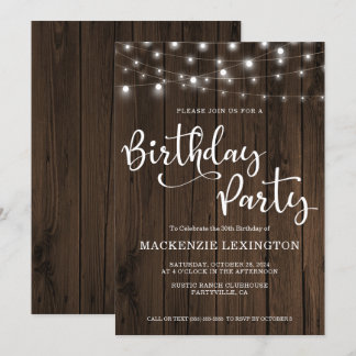 30. Geburtstag Party Rustikale String Lights Holz Einladung