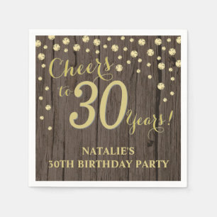 30. Geburtstag Party Rustikales Holz und Golddiama Serviette