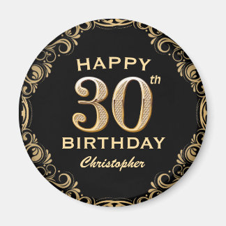 30. Geburtstag Party Schwarz und Gold Glitzer Rahm Magnet