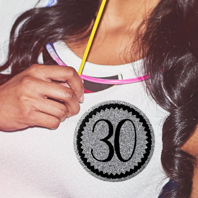 30. Geburtstag Party Silver Glitzer Classic Button (personalised 30th birthday party silver glitter birthday badge)