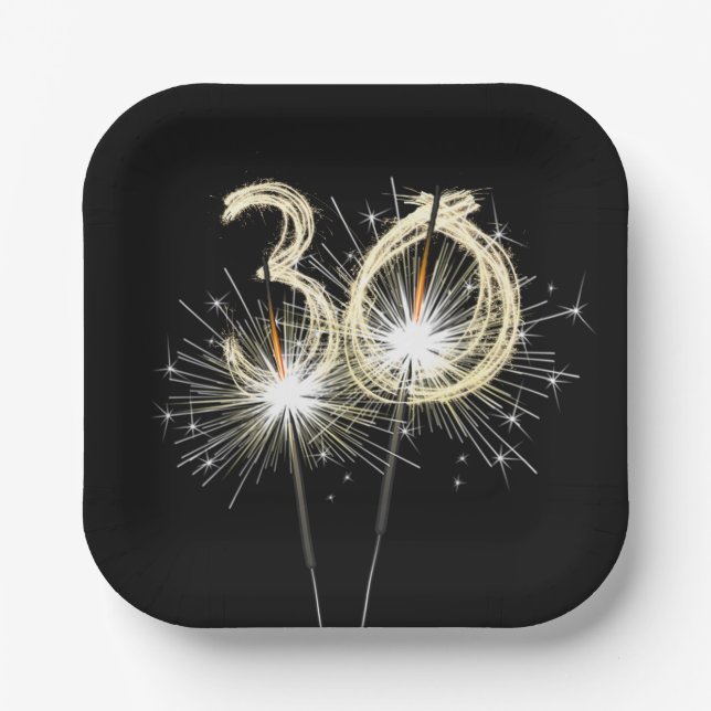 30. Geburtstag Party Sparklers auf Black Pappteller (Vorderseite)