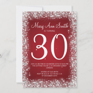 30. Geburtstag Party Sparkling Glitzer Rot Einladung