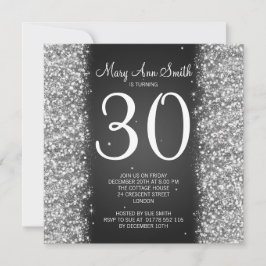 30. Geburtstag Party Sparkling Glitzer Schwarz Einladung