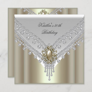 30. Geburtstag Party Weißcreme Pearl Diamond Einladung