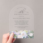 30. Geburtstag Party White Rose Blue Floral Arch Acryleinladungen<br><div class="desc">Elegante Blumenarrangements in Rosa und Blau der Wildblume schmücken den Boden dieser modernen,  bogenförmigen Geburtstagseinladung. Der 30. ist in einem modernen Script-Schriftart geschrieben. Der Rest des Textes ist eine große Serife.</div>
