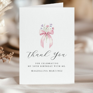 30. Geburtstag Pink Bow Wildblume geklappt Dankeskarte