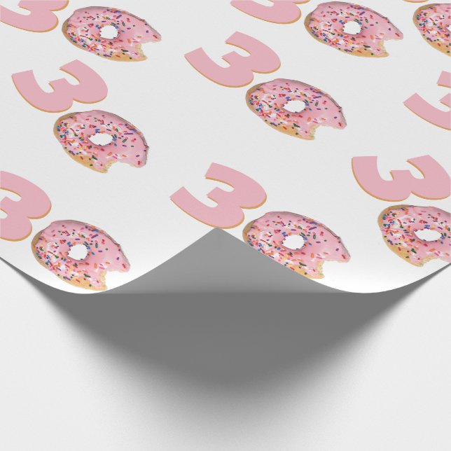 30. Geburtstag Pink Donut Geschenkpapier (Ecke)