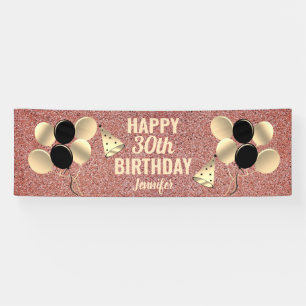 30. Geburtstag Pink Gold Glitzer Personalisiertes Banner