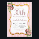 30. Geburtstag Pink Stripe Blütengolden Glitzer Ch Einladung<br><div class="desc">30. Vintages Shabby Chic Blush Pink Stripe Gold Glitzer Bläserner Geburtstagsparty Einladung</div>