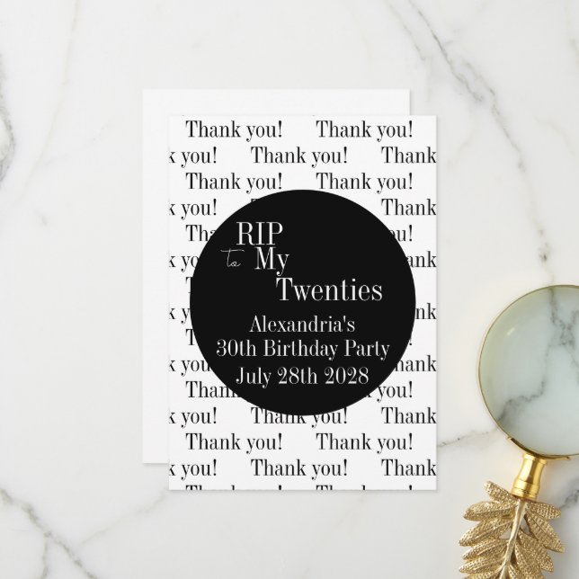 30. Geburtstag RIP 20 Party Vielen Dank Dankeskarte (Vorderseite/Rückseite Beispiel)
