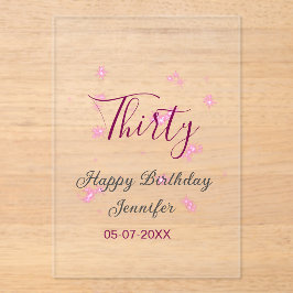 30. Geburtstag rosa Glitzer Sterne schwarz 30. Dat Acryleinladungen