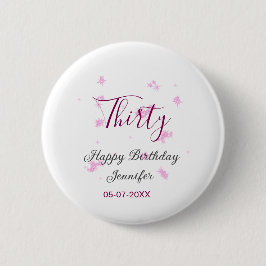 30. Geburtstag rosa Glitzer Sterne schwarz 30. Dat Button