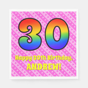 30. Geburtstag: Rosa Streifen & Herz, Regenbogen # Serviette