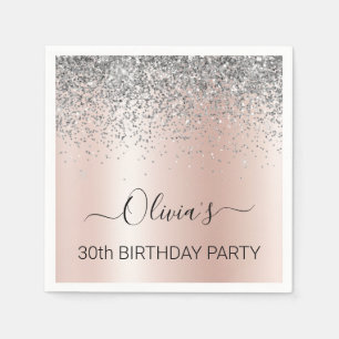 30. Geburtstag Rose Gold Blush Pink Silver Glitzer Serviette