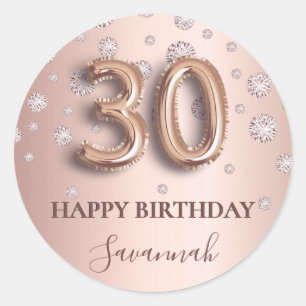 30. Geburtstag Rose Gold rosa Diamanten Ballon Sch Runder Aufkleber