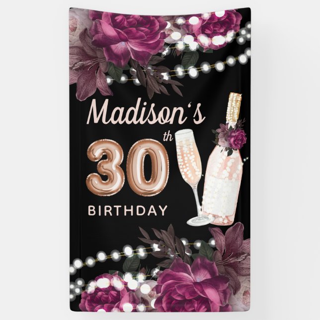 30. Geburtstag Rose Wein Luxus Banner (Vertikal)