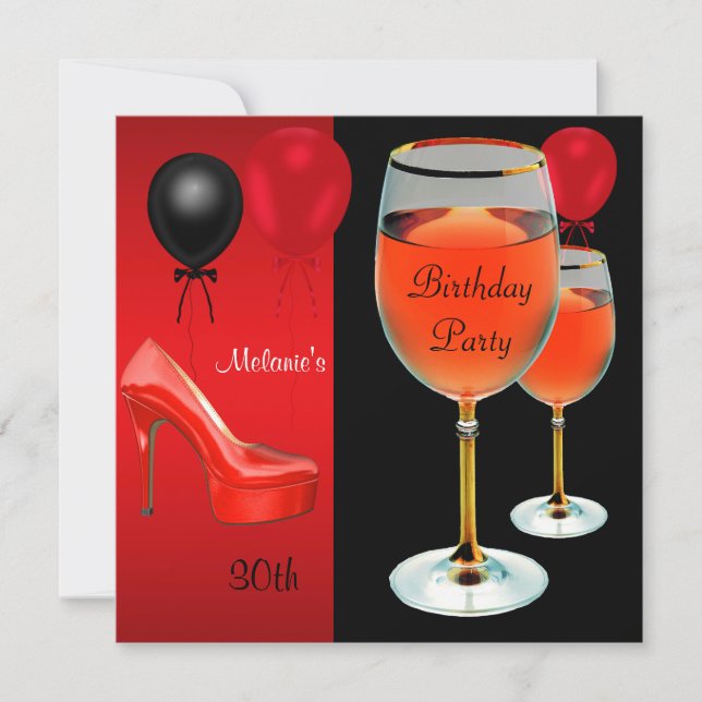 30. Geburtstag Rote Schuhe Hi Heelses Weinglas Einladung (Vorderseite)