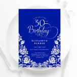 30. Geburtstag Royal Blue Silver Rose Einladung<br><div class="desc">Königlich blau silber elegant 30. Geburtstag Party Einladung. Klassisches Design mit Rose,  Imitaten Silberfolie und Typografie Script Schriftart. Die trendige Einladungskarte eignet sich perfekt für eine stilvolle Damenfeier. Personalisieren Sie Ihre persönlichen Daten. Kann für jedes Alter angepasst werden. Gedruckte Zazzle-Einladungen oder Sofortdownload digitaler Druckvorlage.</div>