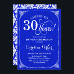 30. Geburtstag - Royal Blue White Damask Einladung<br><div class="desc">Einladung zum 30. Geburtstag. Elegantes Vintages königsblau-weißes Design mit Damast-Muster. Enthält Skript-Schriftart. Feiert bis 30 Jahre! Kann in jedem Alter personalisiert werden! Nachricht,  wenn Sie weitere Anpassungen benötigen.</div>