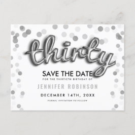 30. Geburtstag Save the Date Silberballons Ankündigungspostkarte