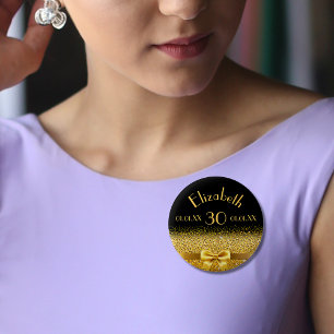 30. Geburtstag Schwarz Gold Monogramm elegant Button