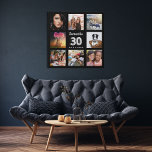 30. Geburtstag Schwarz Silber Custom Foto Collage Künstlicher Leinwanddruck<br><div class="desc">Ein einzigartiges Geschenk für einen 30. Geburtstag, das ihr Leben mit einer Collage von 8 eigenen Fotos, Bildern feiert. Personalisieren und fügen Sie ihren Namen und ein Datum. Ein schicker schwarzer Hintergrund. Der Name ist mit einem modernen handgeschriebenen Stil Skript geschrieben, Nummer 30 mit einem Imitat silberne Ballon Stil Schriftart....</div>