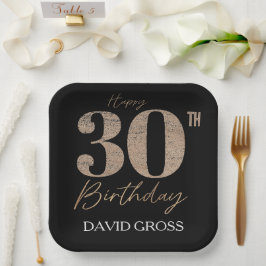 30. Geburtstag Schwarz und Gold Glitzer Pappteller