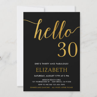 30. Geburtstag Schwarz und Gold Hallo 30 Einladung