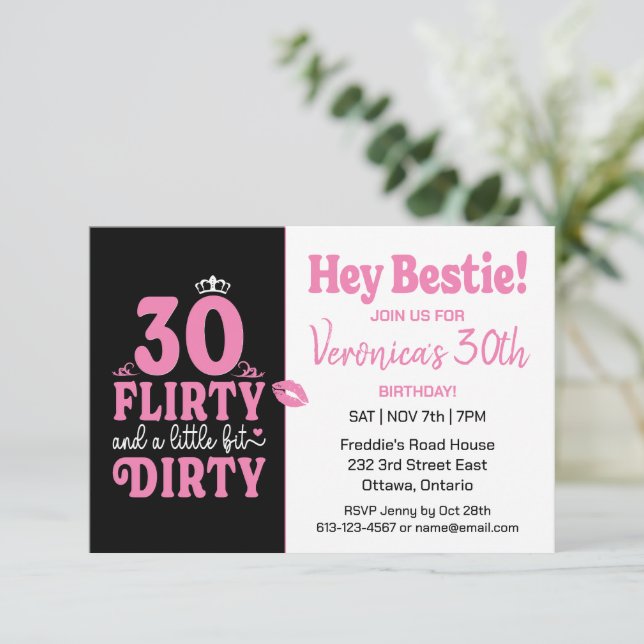 30. Geburtstag schwarz und rosa Einladung (Stehend Vorderseite)
