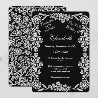 30. Geburtstag schwarz-weiß-botanische Flora Einladung