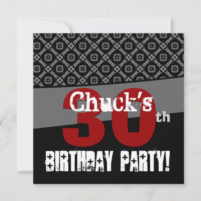 30. Geburtstag Schwarz-Weiß-Muster für ihn Einladung (Vorderseite)