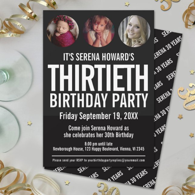 30. Geburtstag Schwarz-weißes Foto Einladung (Von Creator hochgeladen)