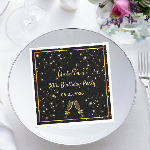 30. Geburtstag schwarze Goldblasen Name Serviette