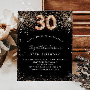 30. Geburtstag Schwarzes Gold Glitzer Einladung Flyer