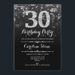 30. Geburtstag - Schwarzes Silber Einladung<br><div class="desc">Einladung zum 30. Geburtstag. Elegantes Schwarz-weißes Design mit Imitaten Glitzer Silber. Erwachsener Geburtstag. Mit Diamanten und Drehbuch Schriftart. Männer oder Frauen laden ein. Ideal für eine stilvolle Geburtstagsfeier. Nachricht,  wenn Sie weitere Anpassungen benötigen.</div>