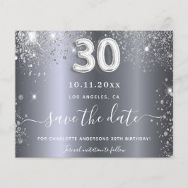 30. Geburtstag Silber Glitzer Save the Date Karte