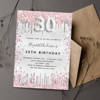 30. Geburtstag silber rosa Glitzer Tropfen Luxus Einladung
