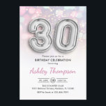 30. Geburtstag - Silberballons Rosa Lichter Einladung<br><div class="desc">Party Einladung zum 30. Elegantes Design in Imitaten Glitzer Silber mit pastellrosa und lila Lichter. Einladende Karte verfügt über Silber-Nummer 30 Ballons und Skript-Schriftart. Ideal für ein stilvolles 30-tägiges Fest. Nachricht,  wenn du ein Alter brauchst.</div>