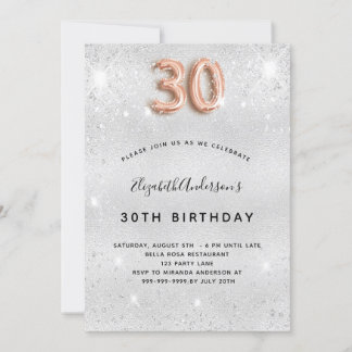 30. Geburtstag silberne Rose Gold Glitzer glamourö Einladung