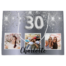 30. Geburtstag Silberner Glitzer Foto Große Geschenktüte