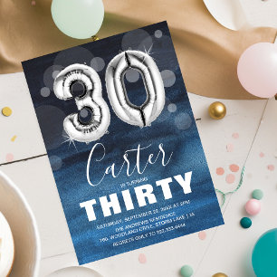 30 Geburtstag Silver Ballon Blaues Party Einladung