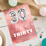 30 Geburtstag Silver Ballon | Giralrosa Party Einladung<br><div class="desc">Moderne 30. Geburtstagsfeier Einladung entworfen mit einem ombre Aquarell rosa Hintergrund,  transparente Blase Konfetti,  und eine große silberne Zahl dreißig Helium-Ballon. Der Name ist in einem großen,  weißen Text in Kalligrafie mit einer einfachen Geburtstagsvorlage geschrieben,  die leicht anzupassen ist.</div>
