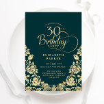 30. Geburtstag Smaragdgrüne Rose Einladung<br><div class="desc">Smaragdgrün goldgelb elegant 30. Geburtstag Party Einladung. Klassisches Design mit Rose,  Imitaten Goldfolie und Typografie Script Schriftart. Die trendige Einladungskarte eignet sich perfekt für eine stilvolle Damenfeier. Personalisieren Sie Ihre persönlichen Daten. Kann für jedes Alter angepasst werden. Gedruckte Zazzle-Einladungen oder Sofortdownload digitaler Druckvorlage.</div>