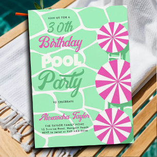 30. Geburtstag Sommer Pool Party Hot Pink Aqua Chi Einladung